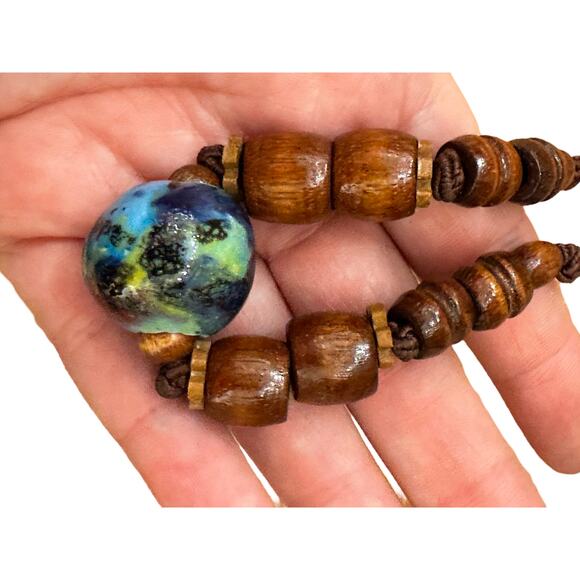 Hand Painted Wooden Bead Necklace 90s Y2K Era - Picture 5 of 6